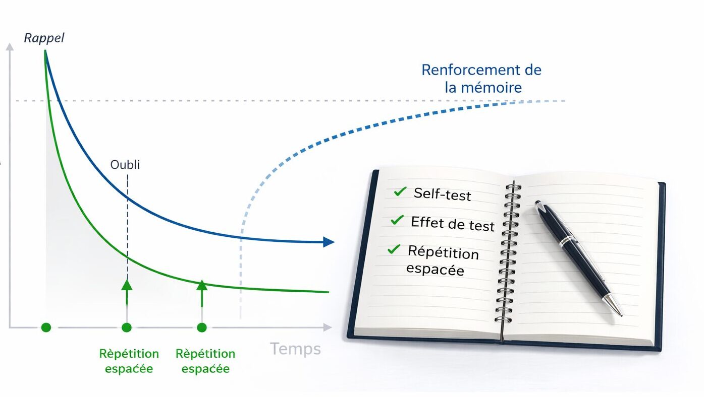 Illustration des stratégies de renforcement de la mémoire, techniques d'apprentissage et de mémorisation efficace